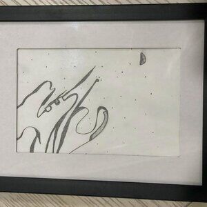 The Man in The Moon Drawing Original 4x6 Inches with Black Frame